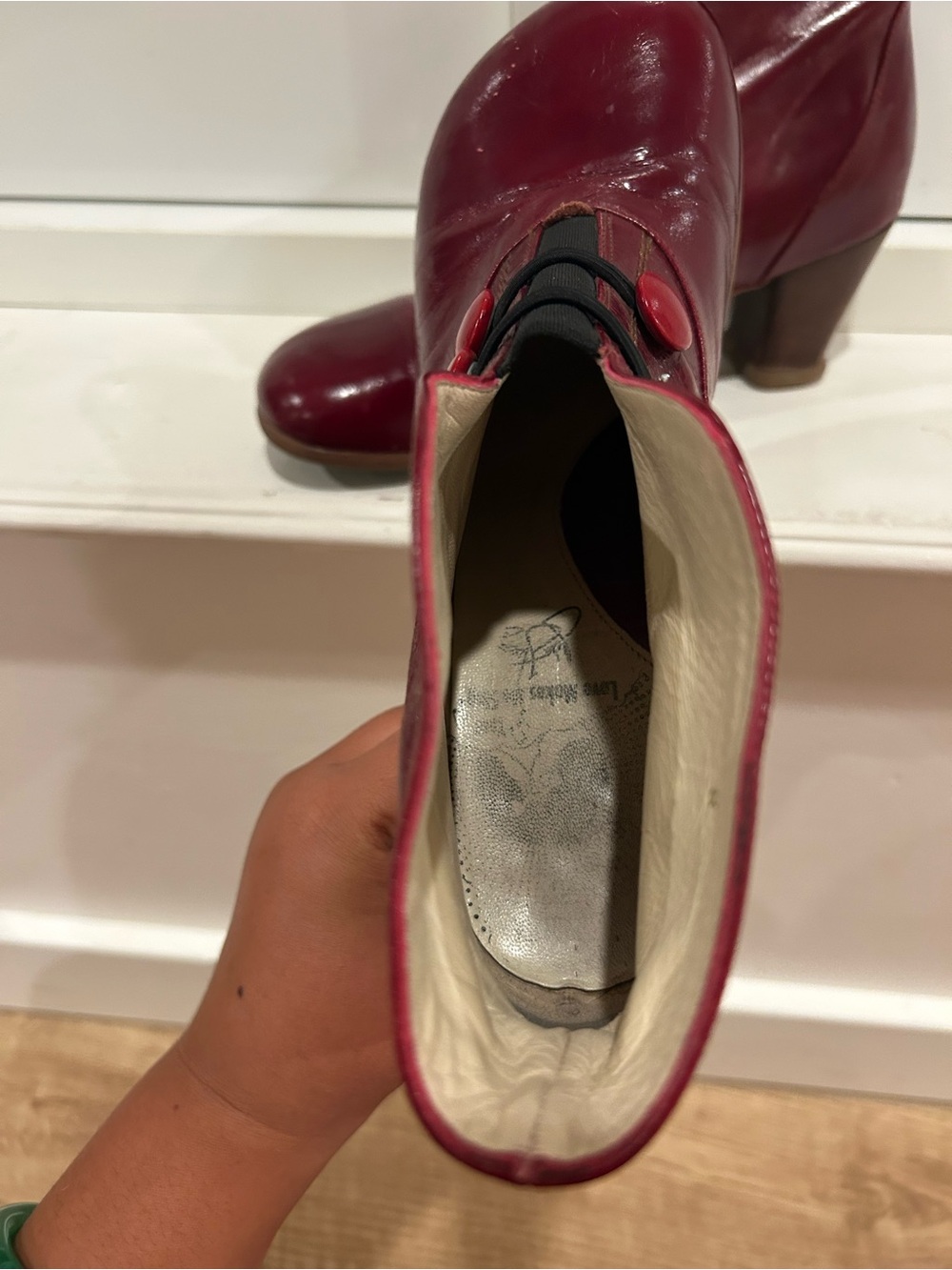 John Fluevog Red Leather Block Heel Ankle Boots - Picture 6 of 7